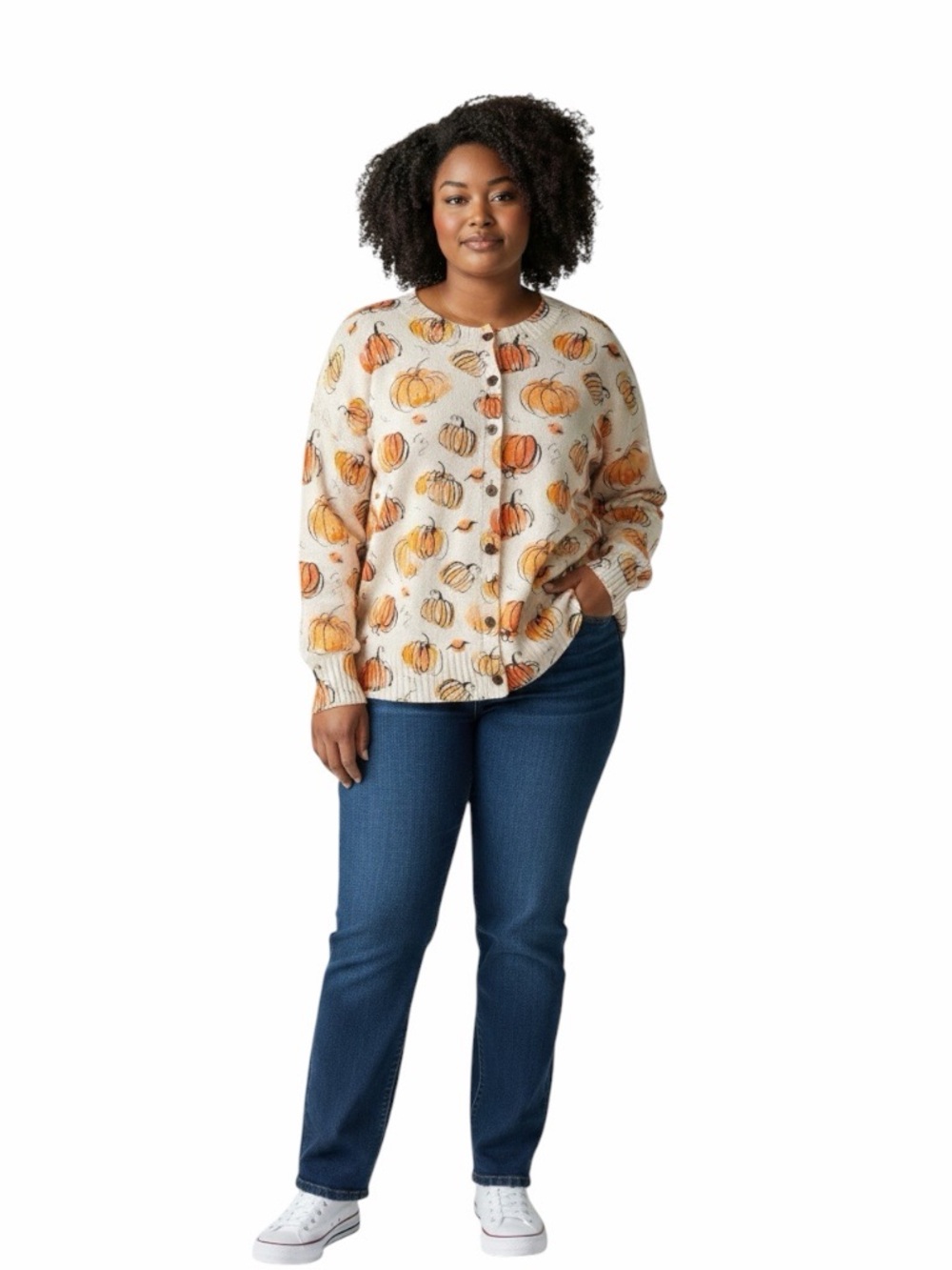 Creamy White Allover Pumpkin Cardigan Size XXL New